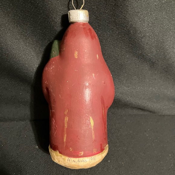 Christmas Santa & Tree Ornament - ceramic - aged & scuffed 6”x3” Primitives 1991 - Picture 2 of 7